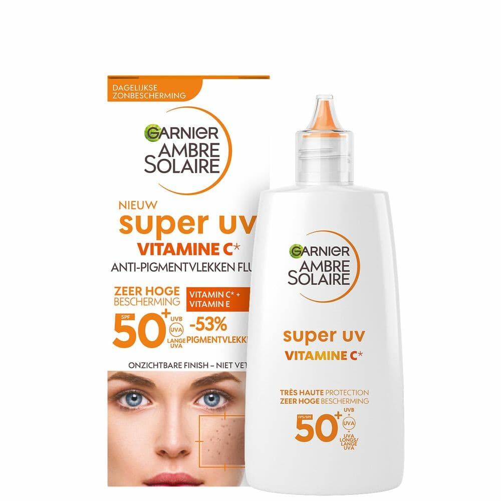 1+1 gratis: Garnier Ambre Solaire Face Super UV Vitamine C* Anti-Pigmentvlekken Fluid SPF 50+ 40 ml