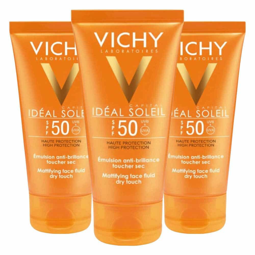 3x Vichy Ideal Soleil Zonnebrand Creme Gezicht SPF50 50 ml
