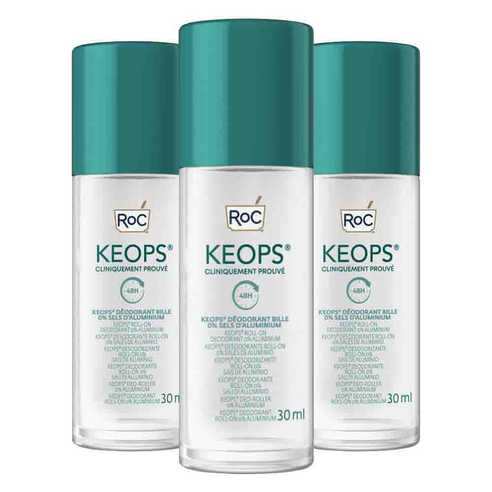 3x RoC Keops Deodorant Roll-On 0% Aluminium 30 ml